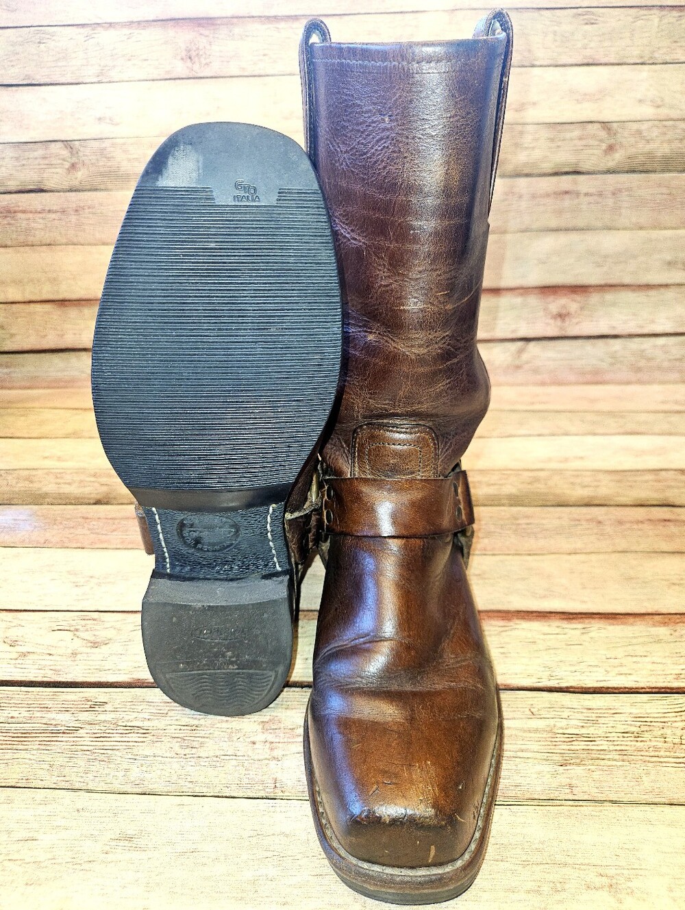 Frye Harness 12R boots rich brown leather - Picture 4 of 15